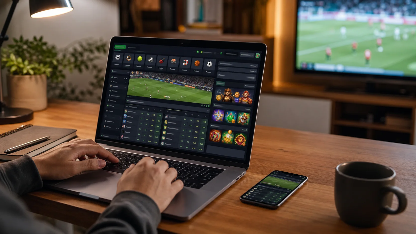 Plataforma vencedor em notebook e celular com apostas esportivas e cassino online